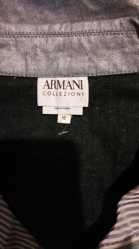 Size 10 ARMANI COLLEZIONI Chambray Blue Linen Blend Jacket Ruffle Womens - Picture 5 of 5