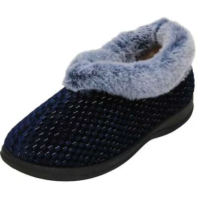 DR LIGHTFOOT Ladies Navy Blue Slippers Warm Lined Cushioned Booties Plush House Shoes Cosy