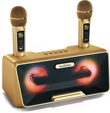 MASINGO Karaoke Machine with 2 Wireless Microphones, Portable Bluetooth Speakers