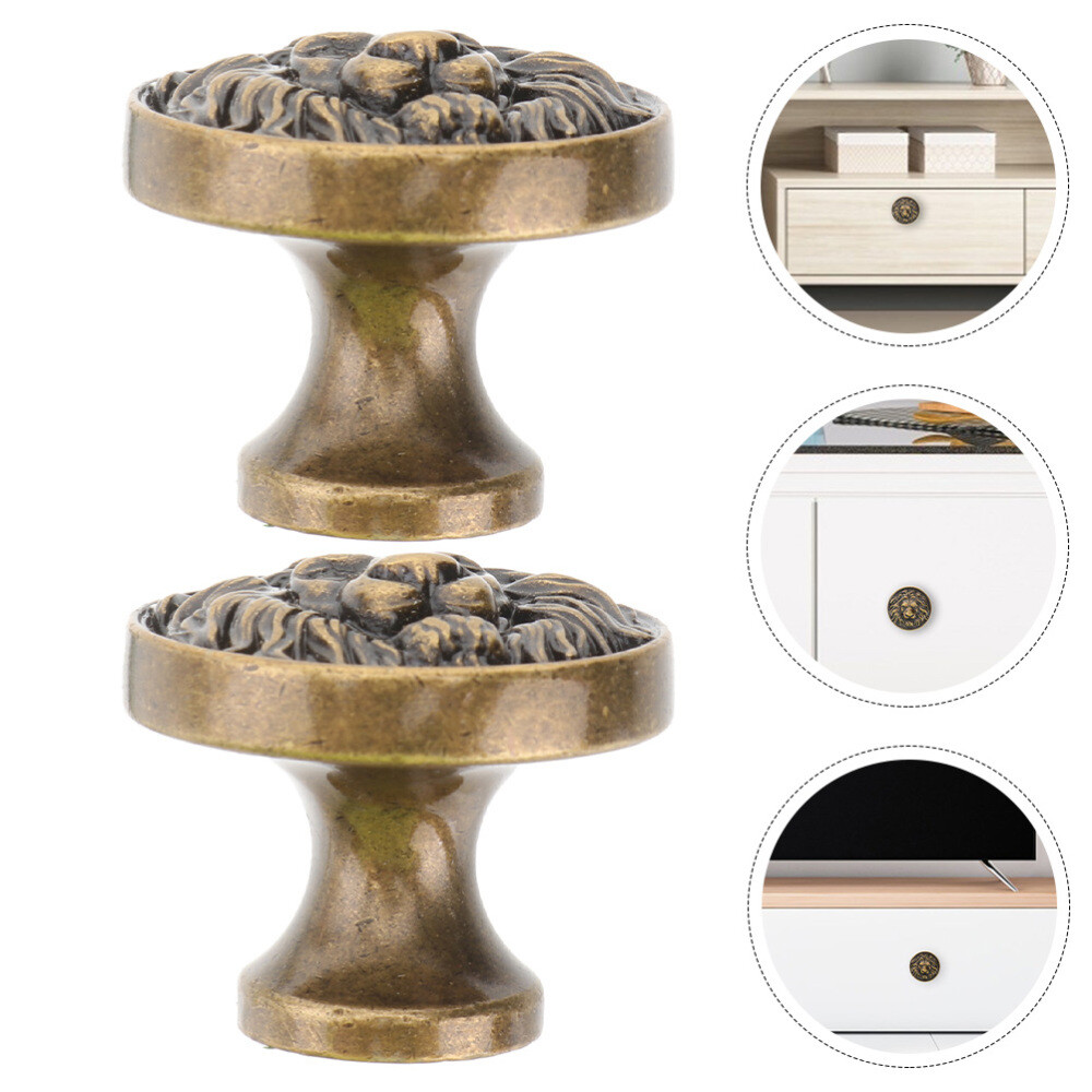 2 Pcs Lion Knobs for Cabinets and Drawers Door Handle Closet Handles-image