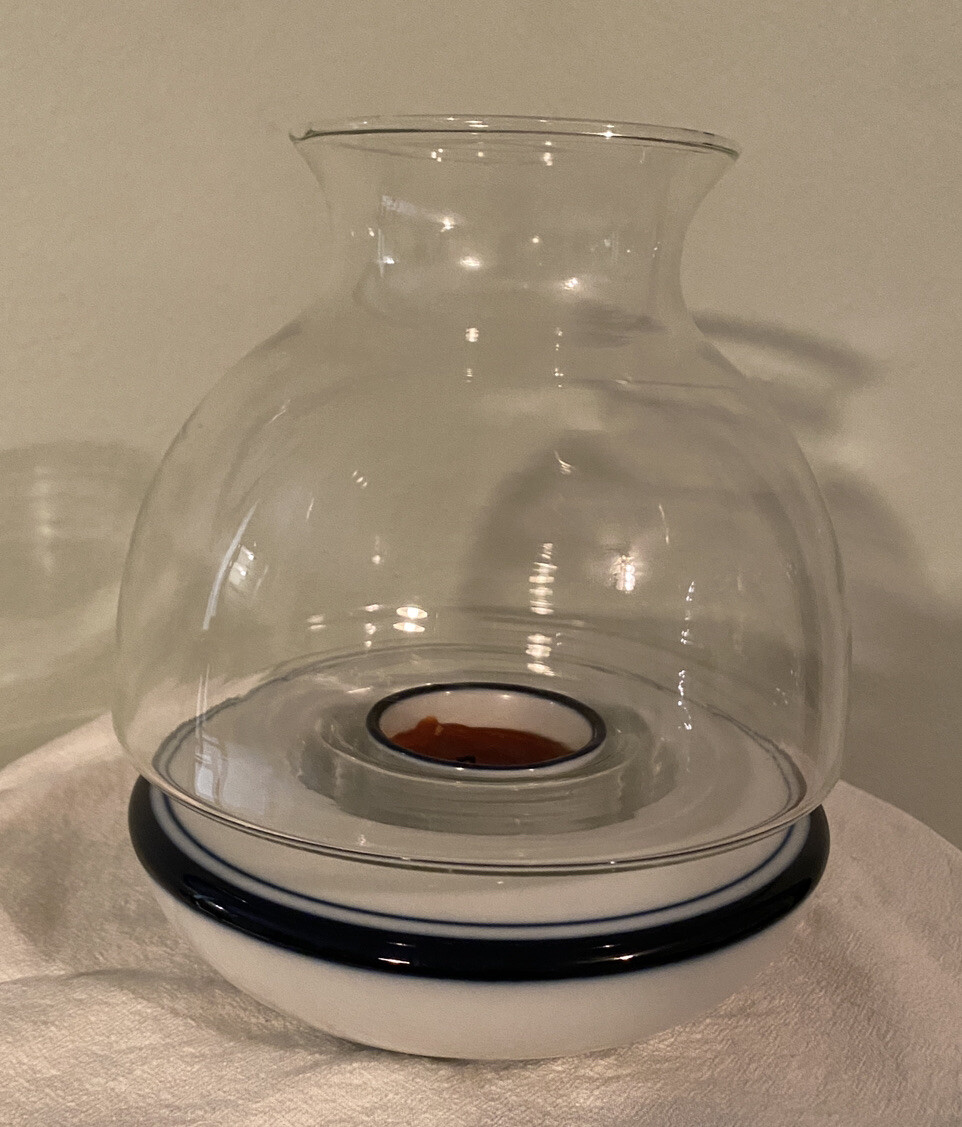 Dansk Hurricane Lamp Tea Light Candle Holder White & Blue