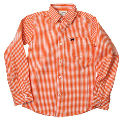 Wes & Willy Jack Thomas Boys Long Sleeve Gingham Shirt Tangerine