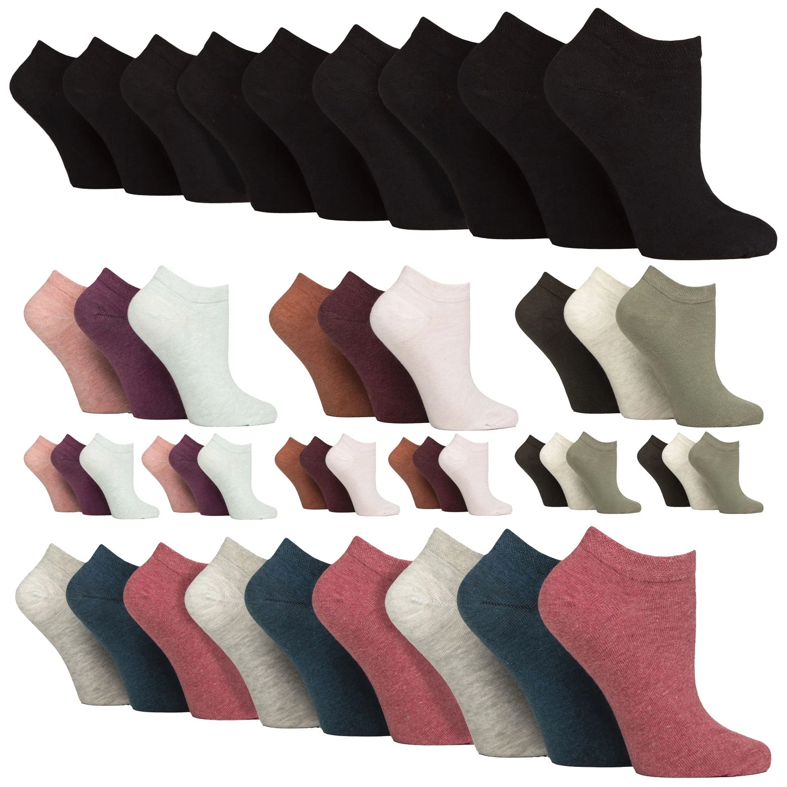 9 Pairs Ladies Diabetic Low Cut Socks | Gentle Grip Short Socks Swollen Feet