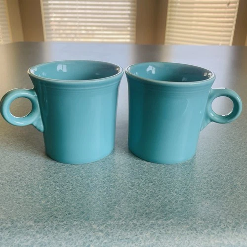Homer Laughlin FIESTA WARE Lot of 2 Turquoise Coffee Mugs O Ring Handle
