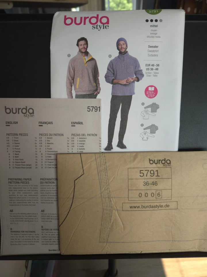 Burda SEWING PATTERN 5791 Men's Sweatshirt Sizes 36-46 - Image 3 of 3