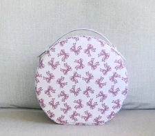 NWT! Blush Crush Round Travel Vanity Storage Case w/Mirror Pink Coquette Bows