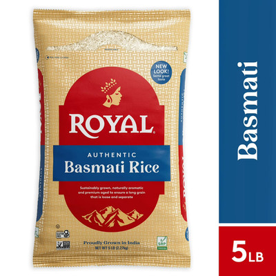 Authentic Royal Naturally Aged Indian White Basmati Rice, Long-Grain 5 lbs