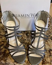Benjamin Walk Rhyan Pewter Strappy Heels Size 7M Glitter Sandals Prom Wedding