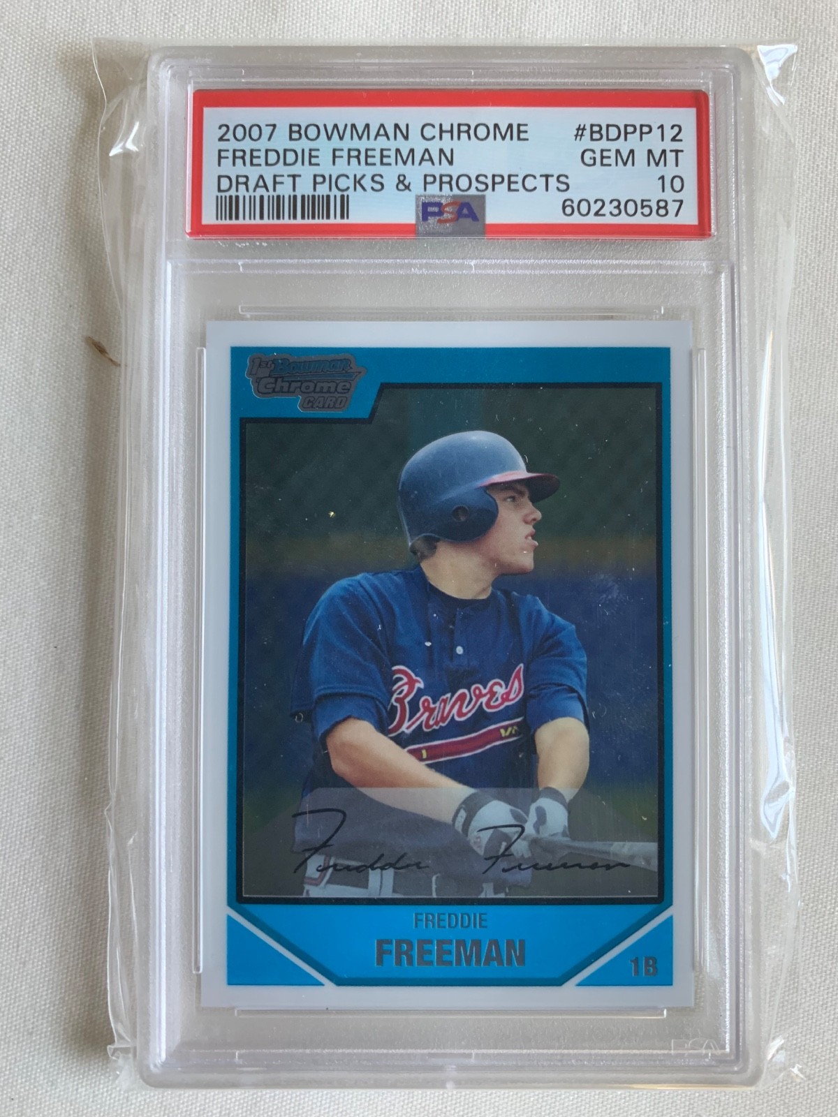 2007 Bowman Draft Chrome Freddie Freeman #BDPP12 PSA 10 RC view 3