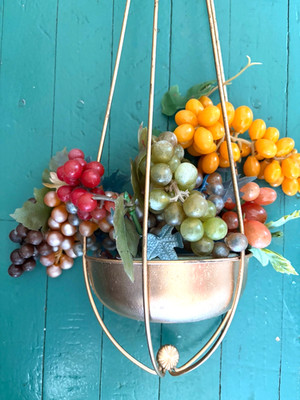 Vtg 1950's-60's Mid-Century WIRE VASE/Planter w GRAPES & Box TACKY Wall Art MCM