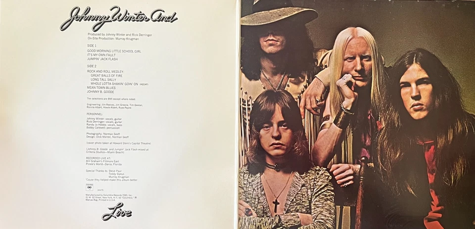 NEAR MINT "Live" LP Johnny Winter 1971 Columbia Stereo Gatefold - Image 3 of 3