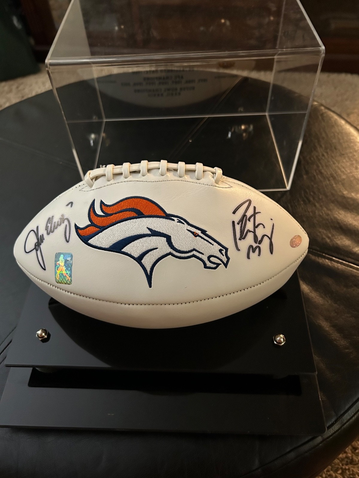 John Elway Peyton Manning Signed Denver Broncos Full Football Steiner Authentic