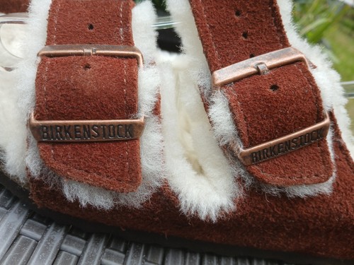 BIRKENSTOCK ARIZONA SUEDE SHEARLING SANDALS OCHRE SZ 5.5 | 39 Womens Used - Picture 7 of 12