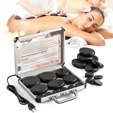 Neu 12x Hot Stone Massage Set Basalt Spa Massagesteine Lavasteine mit Heizkoffer