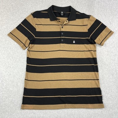 Volcom Olmos Polo Shirt Mens Small Charlie Brown Stripe Sand Dune Surf Skate