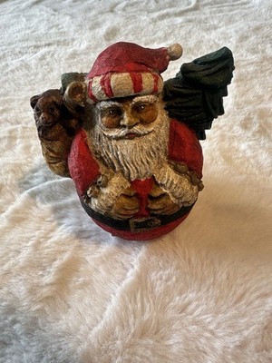 Roly Poly  Black Santa Figurine Hand painted detailed 4 3/4'' tall Christmas 