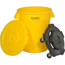 Global Industrial 20 Gallon Plastic Trash Can with Lid  Dolly Yellow