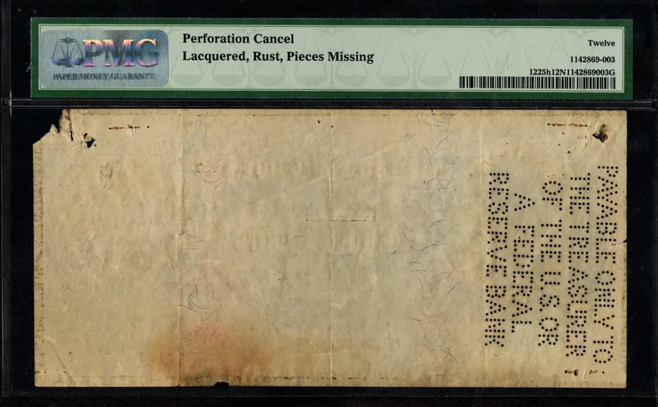 $10,000 1900 Gold Cert Fr. 1225h TEN THOUSAND DOLLARS Survived Fire PMG Fine 12 - Image 2 of 2