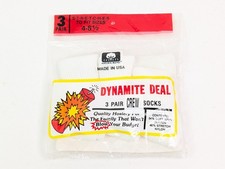 Vintage COTTON Brand Crew Socks White Fits 4-6-1/2 One Pack Of 3 Pair USA New