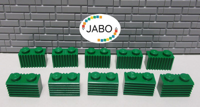 (E4/4/9) LEGO 10 x 2877 Stein 1x2 geriffelt grün