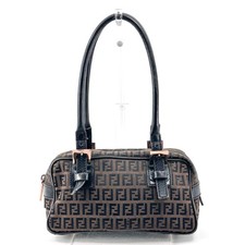 Borsa a mano FENDI Zucchino tela pelle piccola mini Boston marrone scuro Y2K