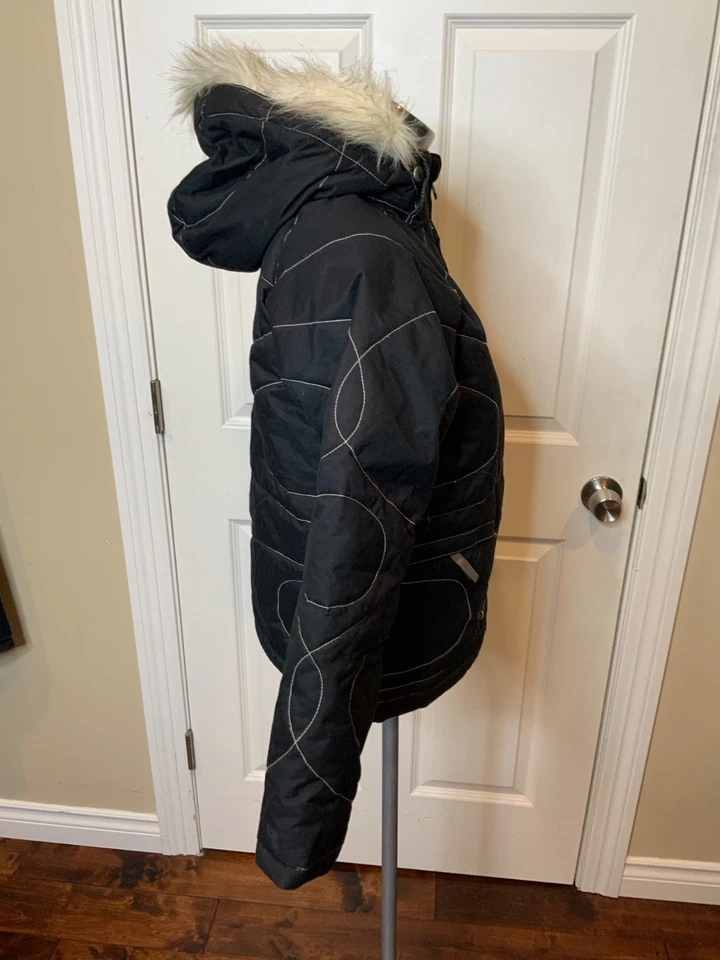 Chaqueta de esquí con capucha de piel sintética negra Spyder, talla 10 Foto 4 de 4