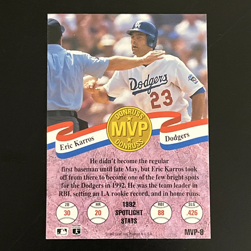 1993 Donruss #MVP-8 Эрик Каррос MVPs автограф с сертификатом подлинности - Изображение 3 из 3