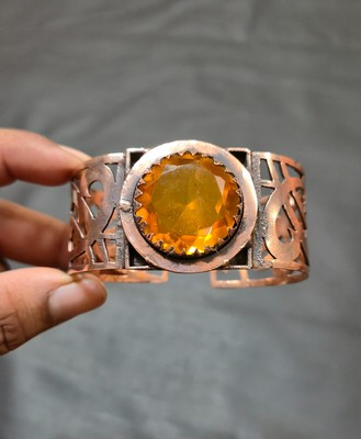 Citrine Wire Wrapped Bangle Copper Wrap Bracelet Adjustable Cuff Bangle Handmade