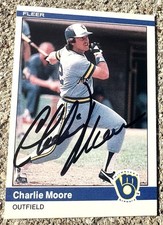 CHARLIE MOORE SIGNED CARD 1984 Fleer Milwaukee Brewers