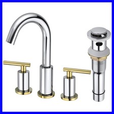 Bathroom Faucet Chrome and Gold 2-Handle 8-Inch Widespread Bathroom Sink Fauc...