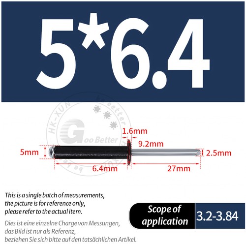 POP RIVETS ALUMINIUM BODY STEEL MANDREL OPEN END DOME HEAD 2mm 2.4mm 4mm - 6.4mm - Picture 151 of 174