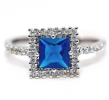 3CT Treated Blue Sapphire  White Topaz 925 Sterling Silver Ring Jewelry Sz 6