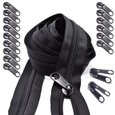  5 Nylon Coil Zippers by The Yard Black, 10 Yards Continuous Zip Roll black