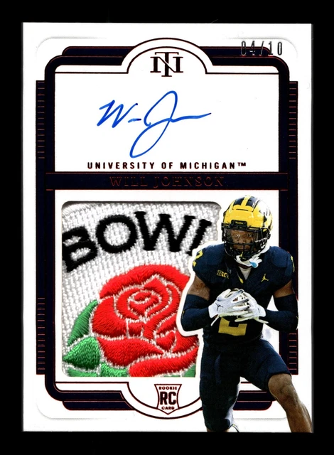 2025 Panini National Treasures Collegiate Will Johnson Auto LOGO Patch RC 4/10