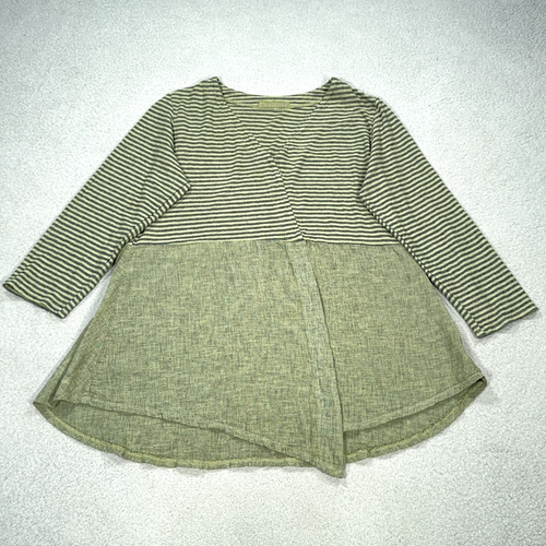 Cut Loose Top Women Large Green Faux Wrap Linen Blend Tunic boho lagenlook