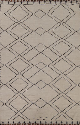 Trellis Moroccan Ivory Wool Room Size Area Rug 8x11 Hand-knotted Oriental Carpet