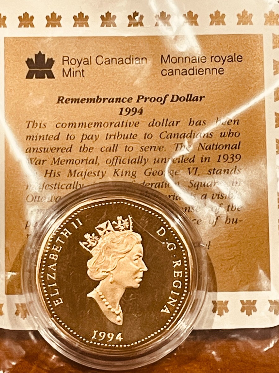 1994 Canada Proof $1 Dollar - National War Memorial coin only