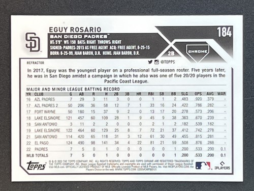 EGUY ROSARIO RC 2023 Topps Chrome Refractor #184 San Diego Padres - Picture 2 of 2