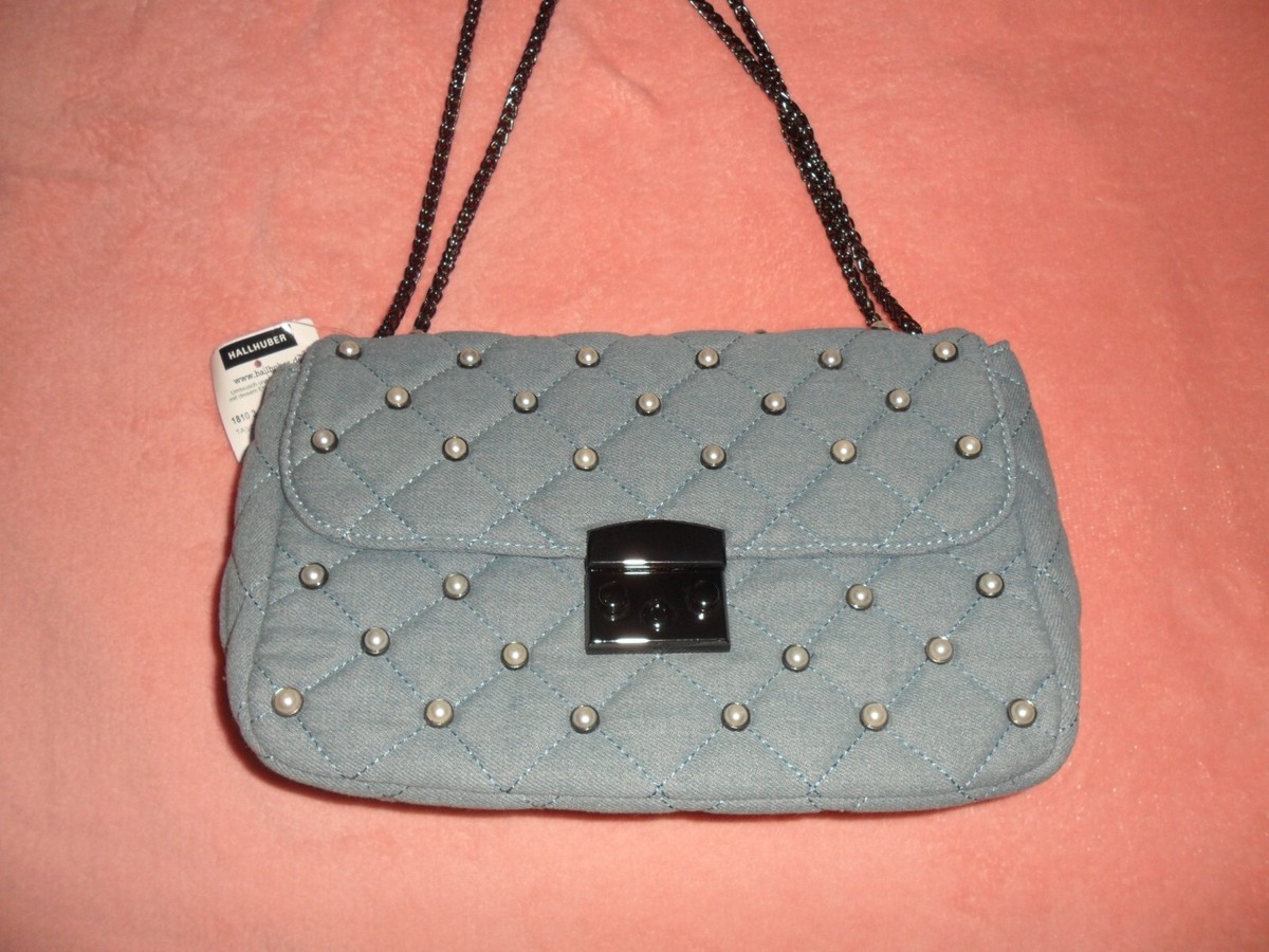 Hallhuber Tasche, Denimlook, Perlen-Nieten, Kettenriemen, 28 x