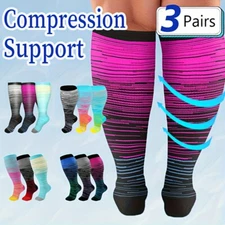 3 Pairs Plus Size Compression Socks For Women Men 15-20 Mmhg High Stockings