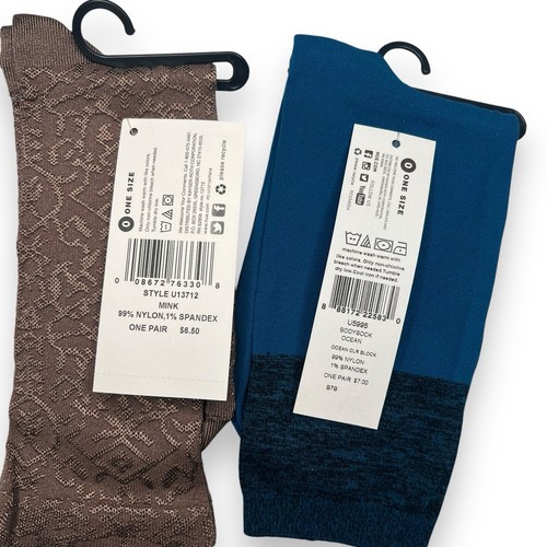Hue Mink Brown Luster Brocade 1 Pair Free Ocean Blue Colorblock Bodysock - Picture 2 of 2