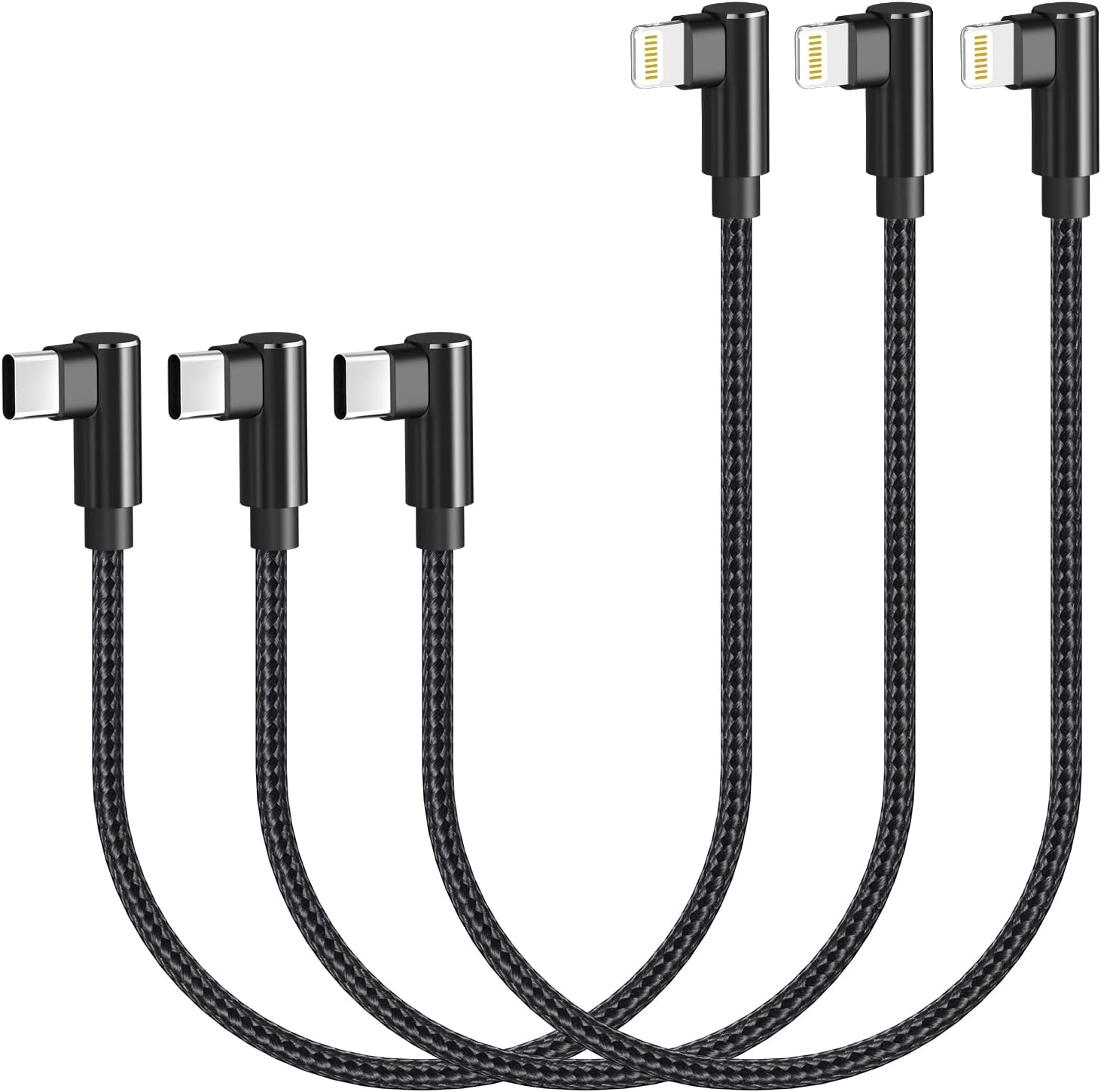 USB C to Lightning Cable 1Ft 3 Pack Mfi Certified Right Angle Iphone Charger ...-image