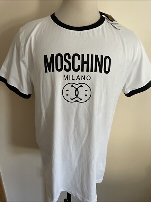 【MOSCHINO】Double-smile short-sleeved T-shirt/全国送料込み Moschino Couture Milano Double Smiley Face Logo Ringer Tee