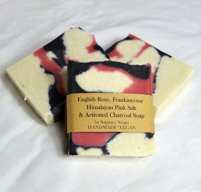 Handmade Natural Vegan Frankincense English Rose Himalayan salt Charcoal Soap