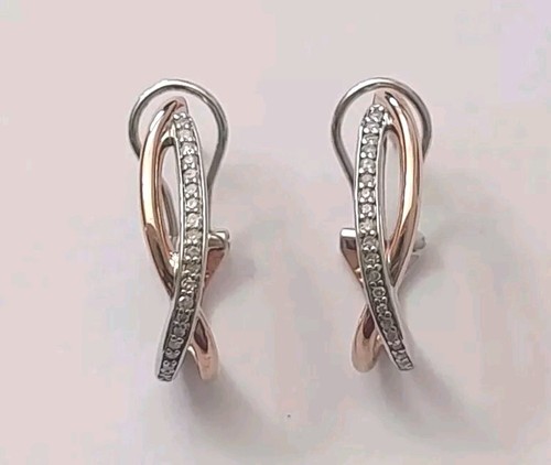 1/5 ctw Diamond Twist Sterling Silver Hoop Earrings - Rose Gold-plated - Picture 7 of 12