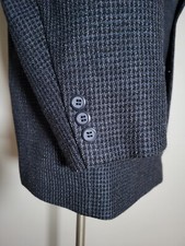 Vintage Adolfo 52L Black Blue White Check Tweed Wool Blazer Jacket Sport Coat