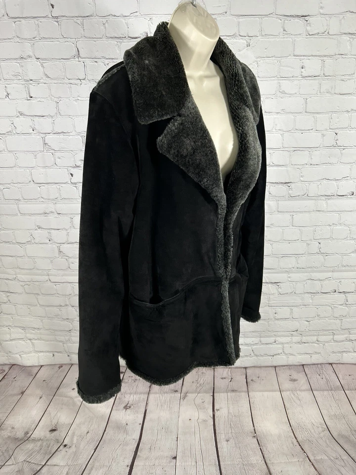 PARADOX черная замша 100% кожи искусственного меха с подкладкой пальто куртка женщин L - Изображение 2 из 4