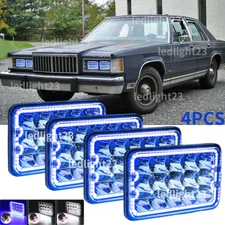 4X6" LED Headlights Blue halo Fit Mercury Grand Marquis & Town Car & Continental