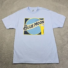 BLUE MOON BEER SHIRT Mens BLUE LARGE L Brew CASUAL Dive Bar Outdoors Retro NWT