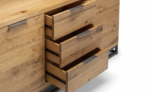 Solid Oak 2 Door 3 Drawer Sideboard W124cm x D44cm x H78cm BOWERY - Picture 4 of 11